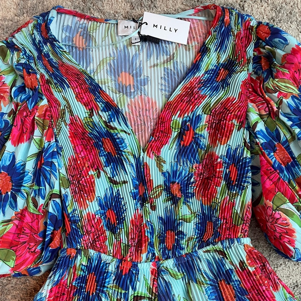 Women’s Milly Elle Painted Dahlia Pleated Mini Dress